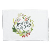 Merriest Kerstmis waterverf rode bessenbladeren Kussensloop (Voorkant)