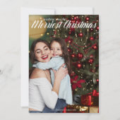 Merriest Kerstmis White script Foto Rood terug Feestdagenkaart (Voorkant)