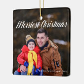 Merriest Kerstmis White Script Photo Double Sided Keramisch Ornament (Links)