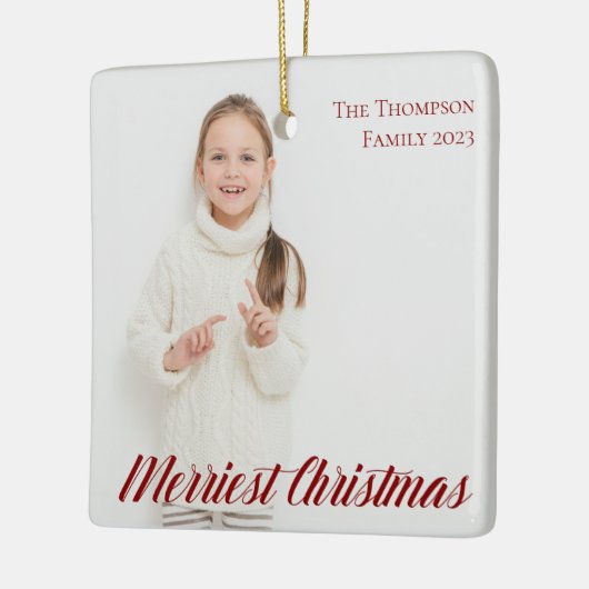 Merriest Kerstrood script 2 Foto dubbelzijdig Keramisch Ornament (Links)
