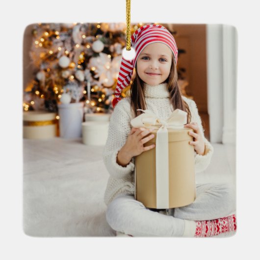 Merriest Kerstrood script 2 Foto dubbelzijdig Keramisch Ornament (Achterkant)