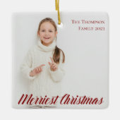 Merriest Kerstrood script 2 Foto dubbelzijdig Keramisch Ornament (Voorkant)