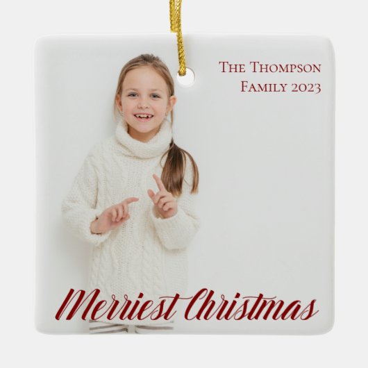 Merriest Kerstrood script 2 Foto dubbelzijdig Keramisch Ornament (Voorkant)