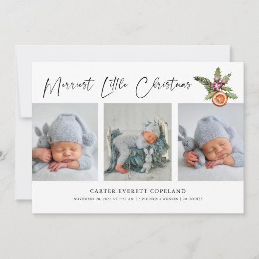 Merriest Little Christmas Multi Foto Geboorte Aankondiging (Voorkant)