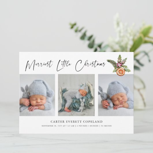 Merriest Little Christmas Multi Foto Geboorte Aankondiging (Staand voorkant)