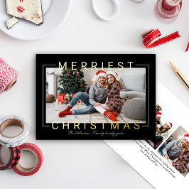 Merriest Modern Gold Text Black Foto Folie Feestdagenkaart