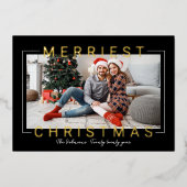 Merriest Modern Gold Text Black Foto Folie Feestdagenkaart (Voorkant)