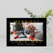 Merriest Modern Gold Text Black Foto Folie Feestdagenkaart (Staand Voorkant)