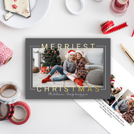 Merriest Modern Gold Text Charcoal Gray Foto Folie Feestdagenkaart