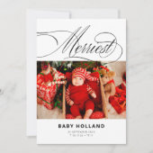 Merriest Modern Photo Christmas Geboorte Aankondig Feestdagenkaart (Voorkant)