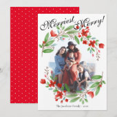 Merriest rood & groen Waterverf kerstfoto Feestdagenkaart (Voorkant / Achterkant)