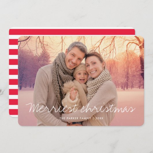 Merriest Script Christmas-fotokaart Aankondiging (Voorkant / Achterkant)