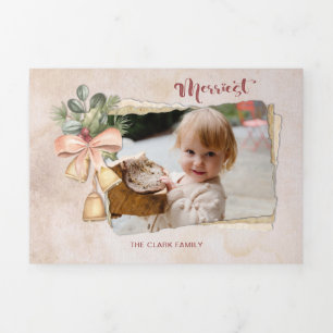 Merriest script & Flowers/Torn Antiek paper Foto Drieluik Wenskaart