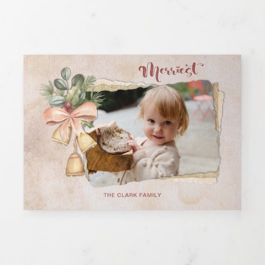 Merriest script & Flowers/Torn Antiek paper Foto Drieluik Wenskaart (Cover)
