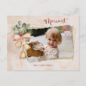 Merriest script & Flowers/Torn Antiek paper Foto Feestdagenkaart (Voorkant)