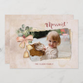 Merriest script & Flowers/Torn Antiek paper Foto Feestdagenkaart (Voorkant / Achterkant)