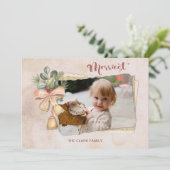 Merriest script & Flowers/Torn Antiek paper Foto Feestdagenkaart (Staand voorkant)