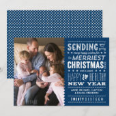 Merriest Type Kerstmis Fotokaart in Navy Blue Feestdagenkaart (Voorkant / Achterkant)