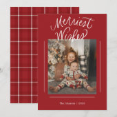 Merriest Wishes Hand Lettered Photo Feestdagenkaart (Voorkant / Achterkant)