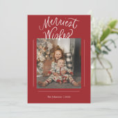 Merriest Wishes Hand Lettered Photo Feestdagenkaart (Staand voorkant)