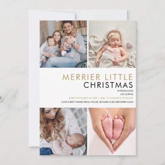 Merrigere Kleine Kerstmis Foto Geboorteaankondigin Feestdagenkaart (Voorkant)