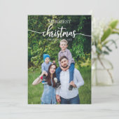 Merrigste Kerst Wit Schrift Uniek Foto Kaart (Staand voorkant)