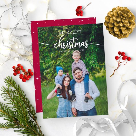 Merrigste Kerst Wit Schrift Uniek Foto Kaart