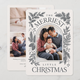 Merrigste Kleine Kerstmis Vintage Botanisch - Grij Feestdagenkaart