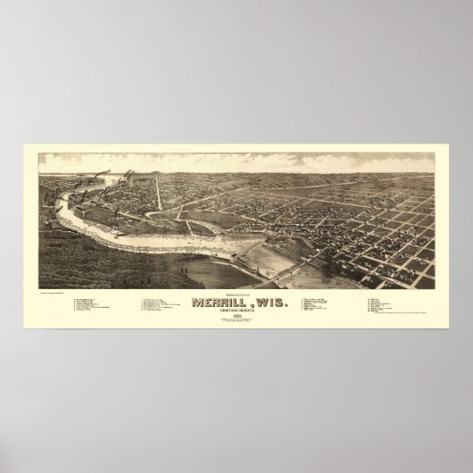 Merrill, WI Panoramic Map - 1883 Poster (Voorkant)