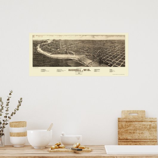 Merrill, WI Panoramic Map - 1883 Poster (Keuken)