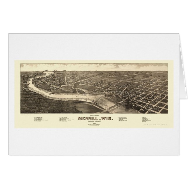 Merrill, WI Panoramische Kaart - 1883 (Voorkant Horizontaal)