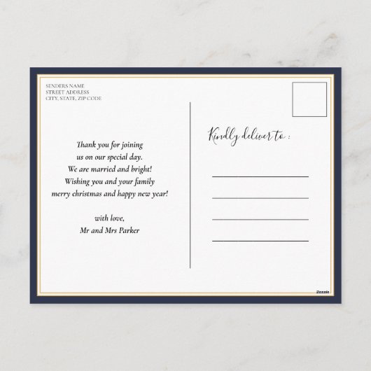 Merrily Ever After Blue Script Kerstfoto Feestdagenkaart (Achterkant)