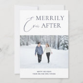 Merrily Ever After Blue Script Kerstfoto Feestdagenkaart (Voorkant)