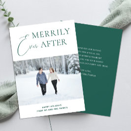 Merrily Ever After Green Script Kerstfoto Feestdagenkaart