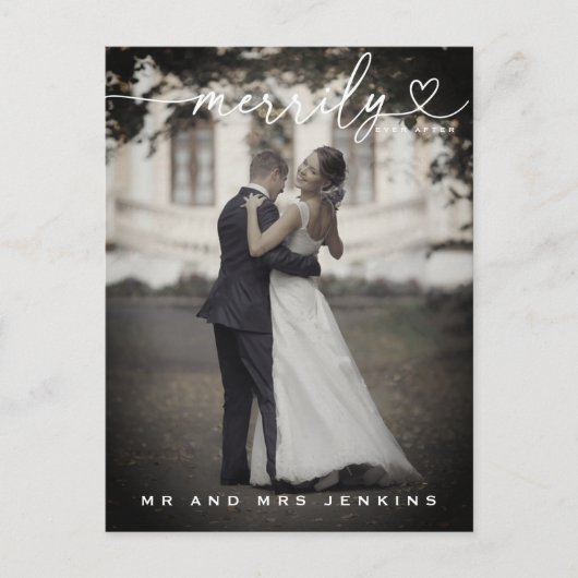 Merrily Ever After’ huwelijksfoto voor kerst Briefkaart (Voorkant)