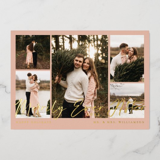 Merrily Ever After Minimaal 5 Foto Collage Folie Feestdagenkaart (Voorkant)