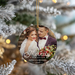 Merrily Ever After Nieuwgetrouwd Foto Ornament