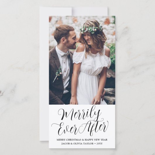 Merrily Ever After Passen getrouwd Foto Elegant Sc Feestdagenkaart (Voorkant)