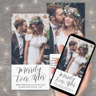 Merrily Ever After Passen getrouwd Foto Elegant Sc Feestdagenkaart