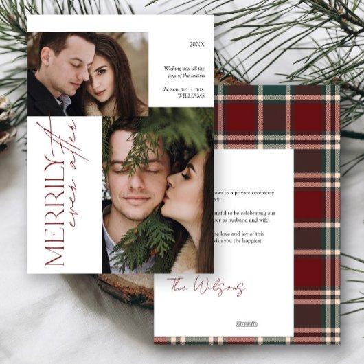 Merrily Ever After Tartan Plaid Wedding 2 Foto Feestdagenkaart