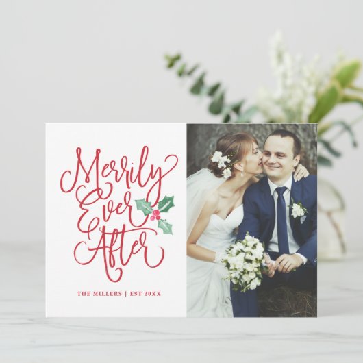 Merrily Ever After Trouwvakantie / Dankjefoto Kaart (Staand voorkant)