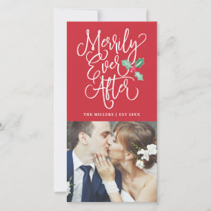 Merrily Ever After Trouwvakantie Foto   Rood Feestdagenkaart