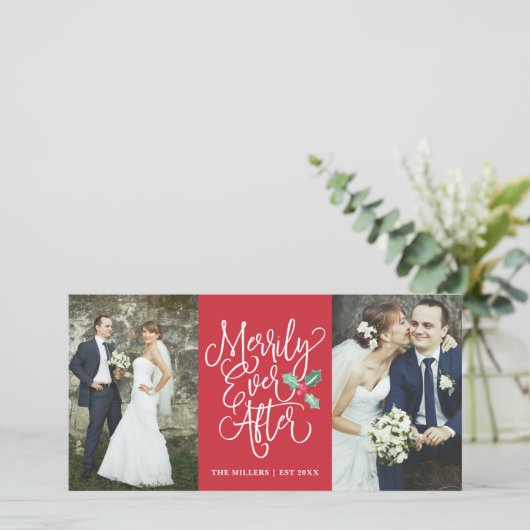 Merrily Ever After Wedding Holiday 2 - Foto rood Feestdagenkaart (Staand voorkant)