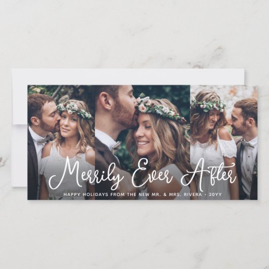 Merrily Ever Na 4 Foto Passen getrouwd 1e Kerst Feestdagenkaart (Voorkant)