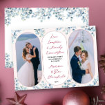 Merrily Ever Na Eucalyptus Pas getrouwd Foto Feestdagenkaart<br><div class="desc">Elegante en moderne, pasgetrouwde vakantiefotokaarten met delicaat winterse eucalyptusontwerp en handgeschreven typografie. Uw foto's worden weergegeven in hoge, verticale ovale vormen en het ontwerp is geletterd met "love laughter & merrily ever after". U kunt ook uw persoonlijke groet toevoegen, zoals de warmste wensen van de nieuwe heer en mevrouw. Blader...</div>
