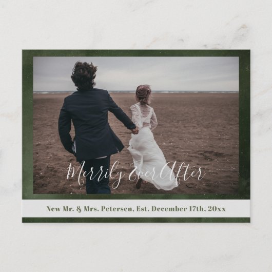 Merrily Ever Na pasgetrouwden Kerstgroene foto Feestdagenkaart (Voorkant)