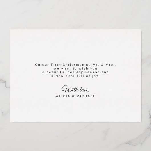 Merrily Getrouwd pasgetrouwden foto Kerstmis Folie Feestdagenkaart (Achterkant)