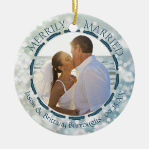 Merrily Married 2 Foto Blue Blauwgroen Bokeh Cheri Keramisch Ornament