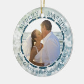 Merrily Married 2 Foto Blue Blauwgroen Bokeh Cheri Keramisch Ornament (Links)