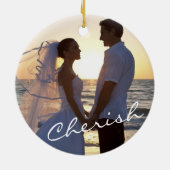 Merrily Married 2 Foto Blue Blauwgroen Bokeh Cheri Keramisch Ornament (Achterkant)